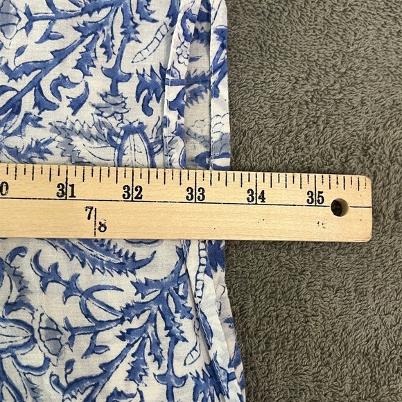 World Market Kaftan Mini Dress Womens Free Size Blue Floral Swimsuit Cover Beach - Picture 9 of 10